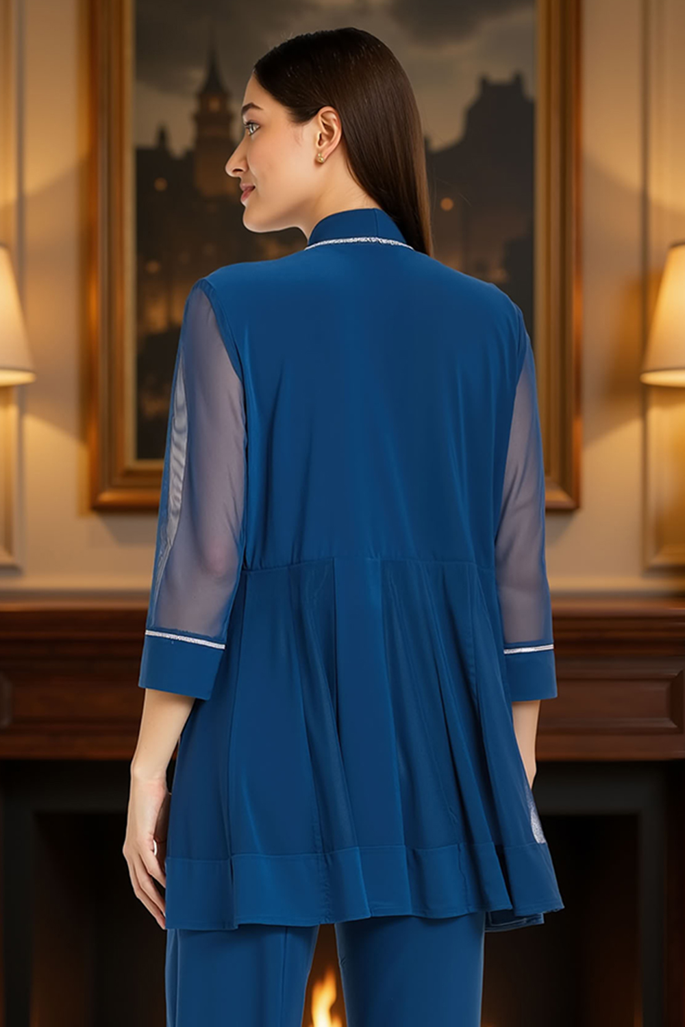 Ink Blue 3 Piece 3/4 Sleeves Mother of the Bride Pant Suits with Jacket