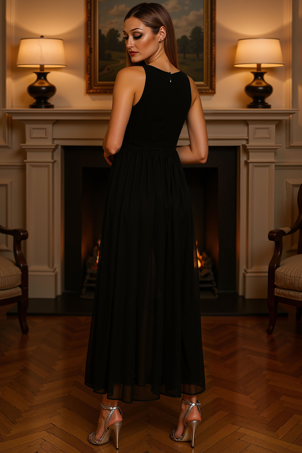Sparkly Black Keyhole Ankle-Length Mother of the Bride Jumpsuits with Cape