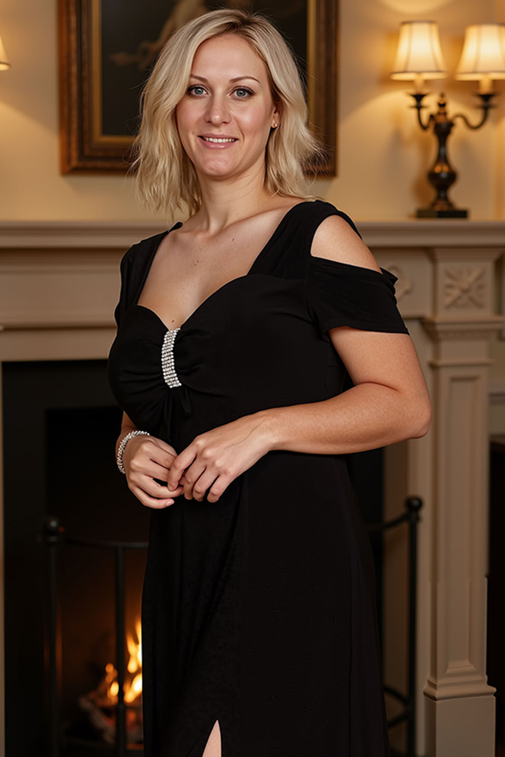 Sparkly Sheath Black Floor-Length Mother of the Bride Dress with Slit