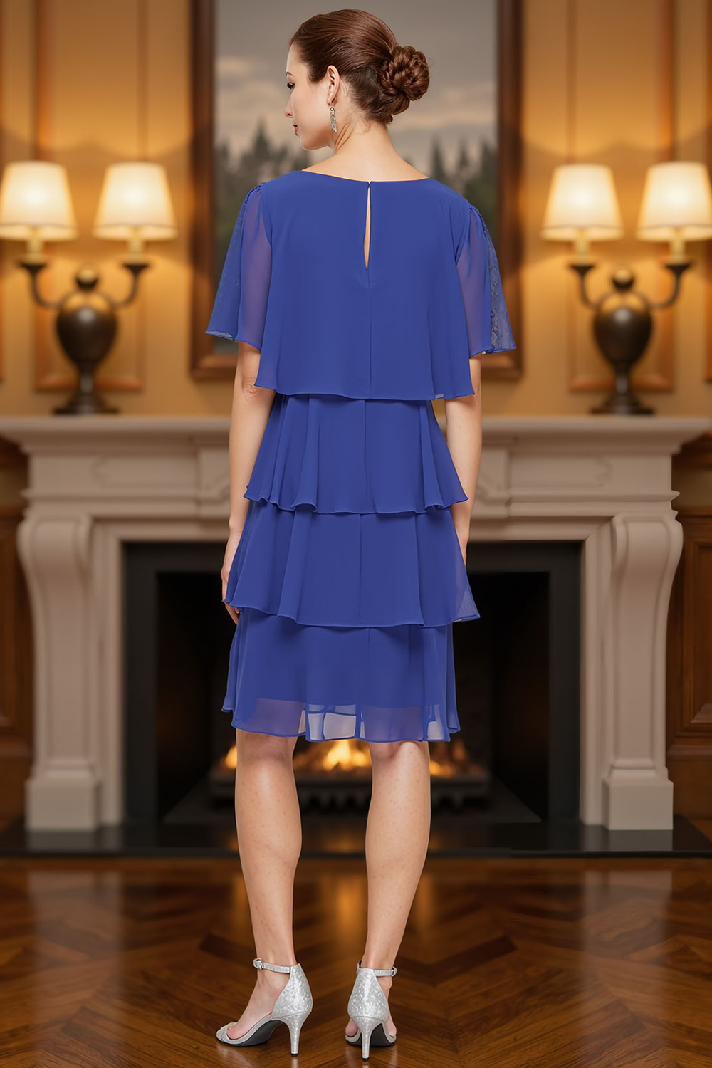 Tiered Royal Blue Knee-Length Mother of the Bride Dress with Ruffles