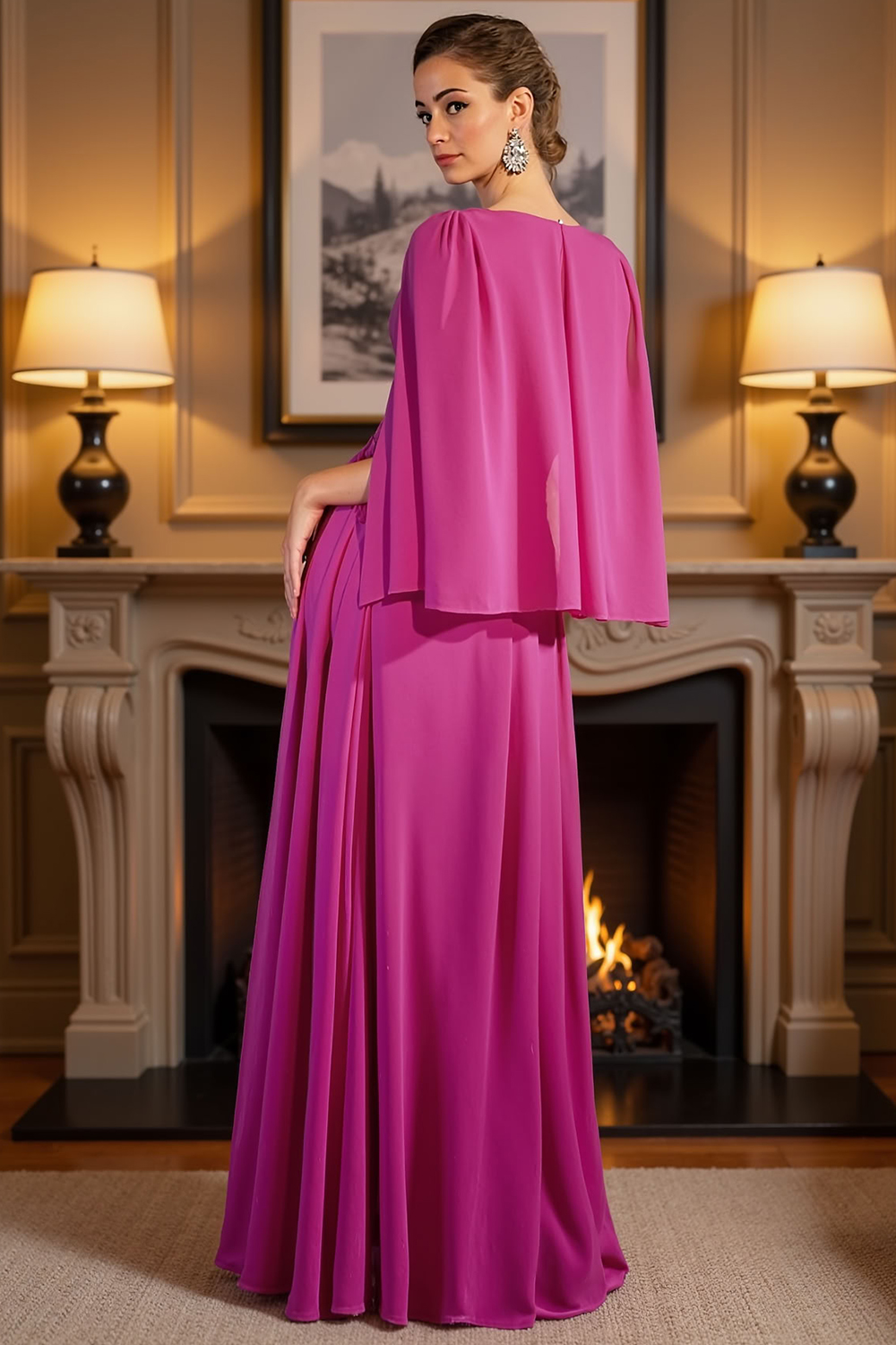 Royal Blue Deep V-Neck Floor-Length Mother of the Bride Dress with Slit