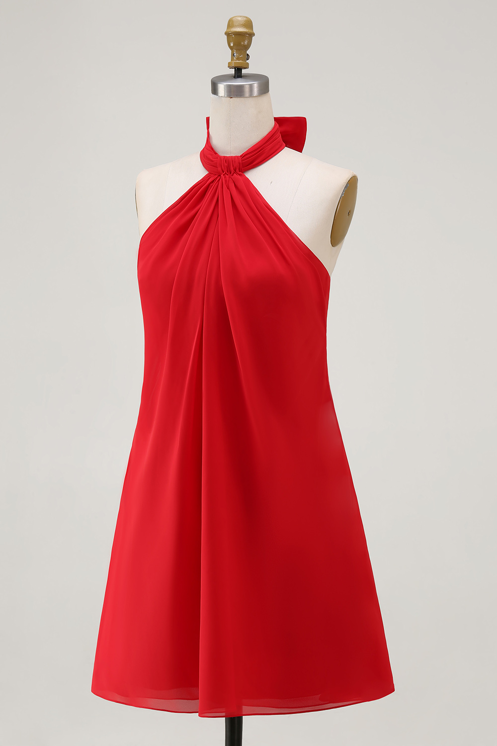 Flowy White Chiffon A Line Halter Backless Mini Bridal Shower Dress