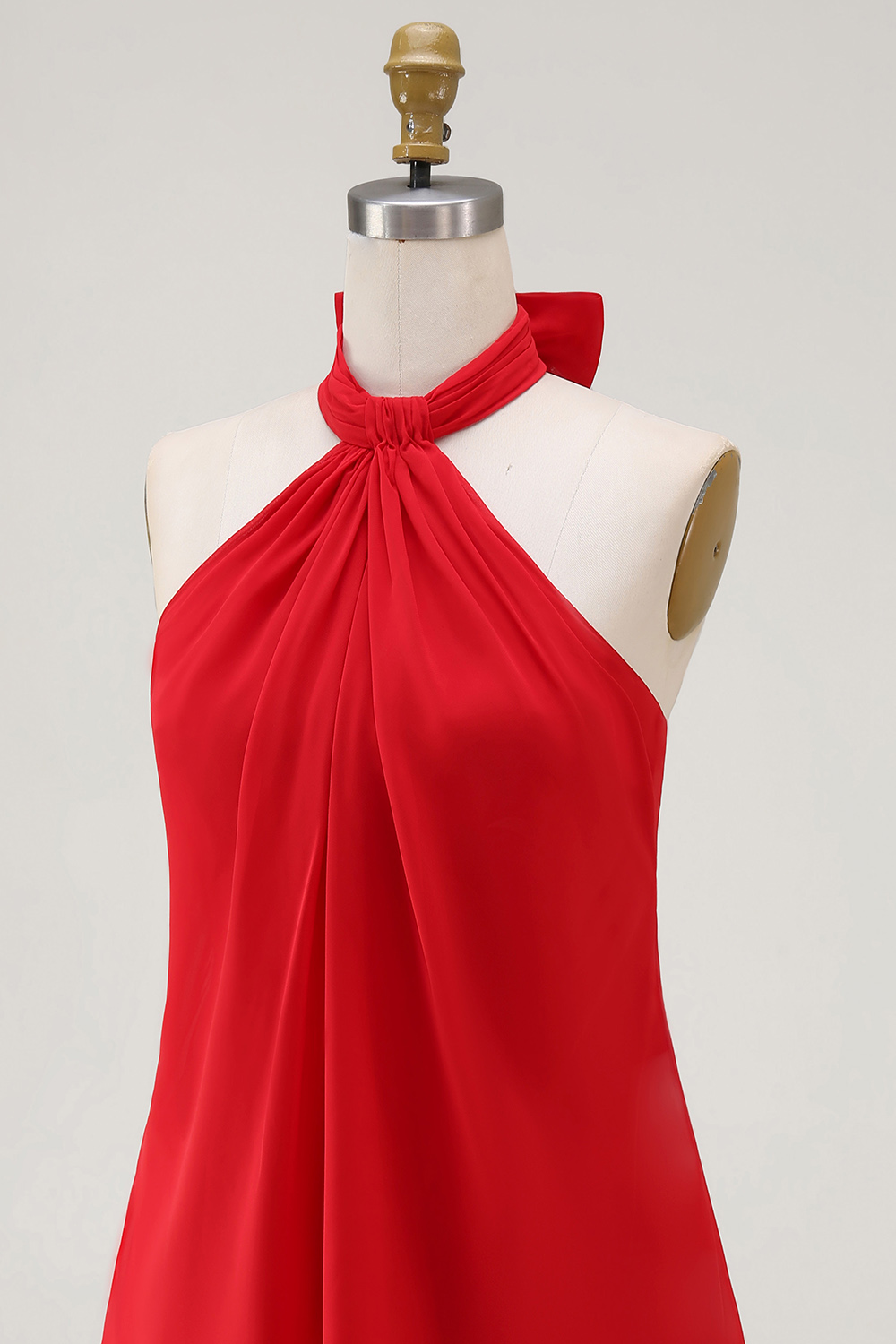Flowy White Chiffon A Line Halter Backless Mini Bridal Shower Dress