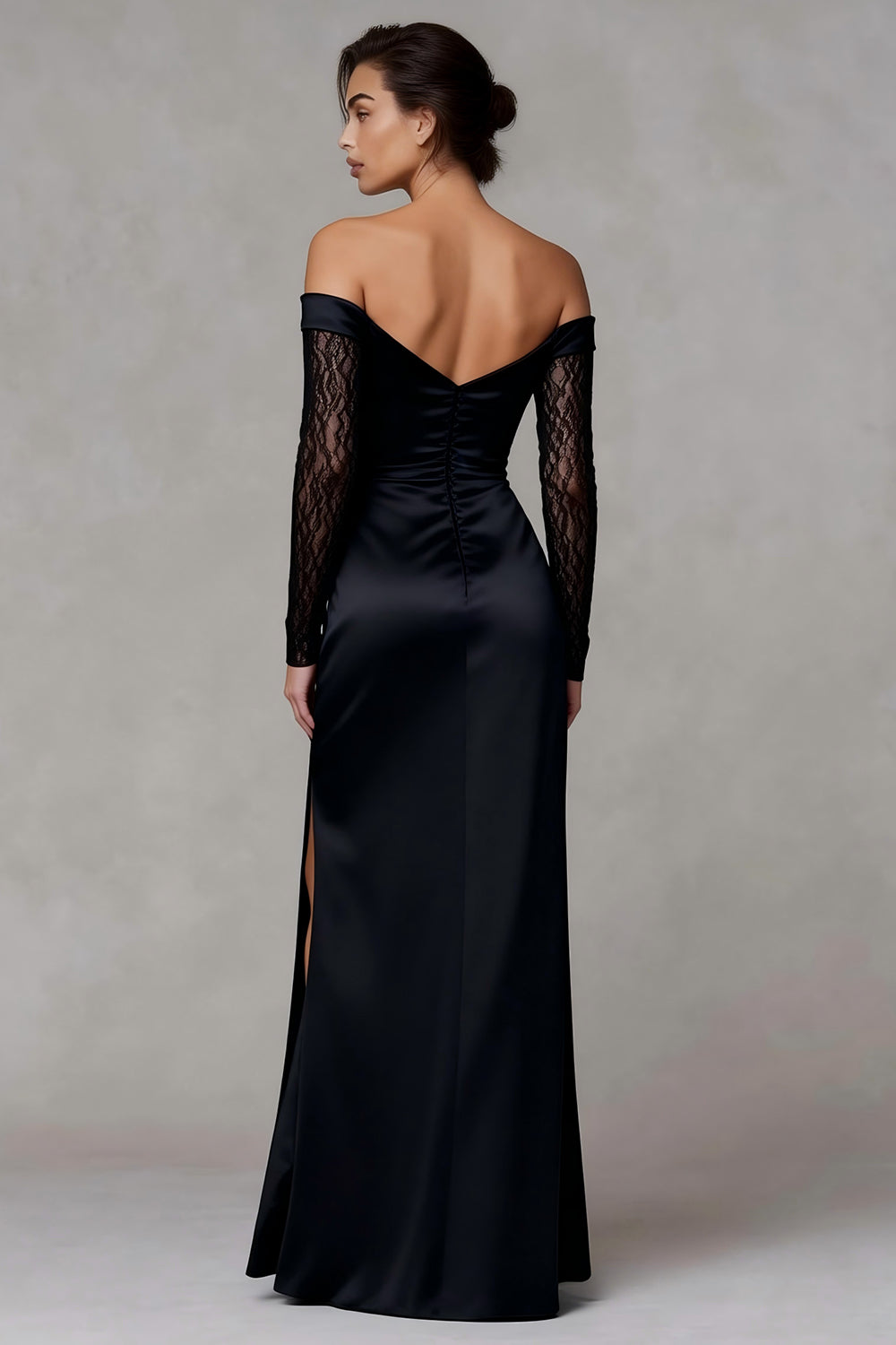 Black Sheath Off the Shoulder Long Sleeves Formal Dress with Lace