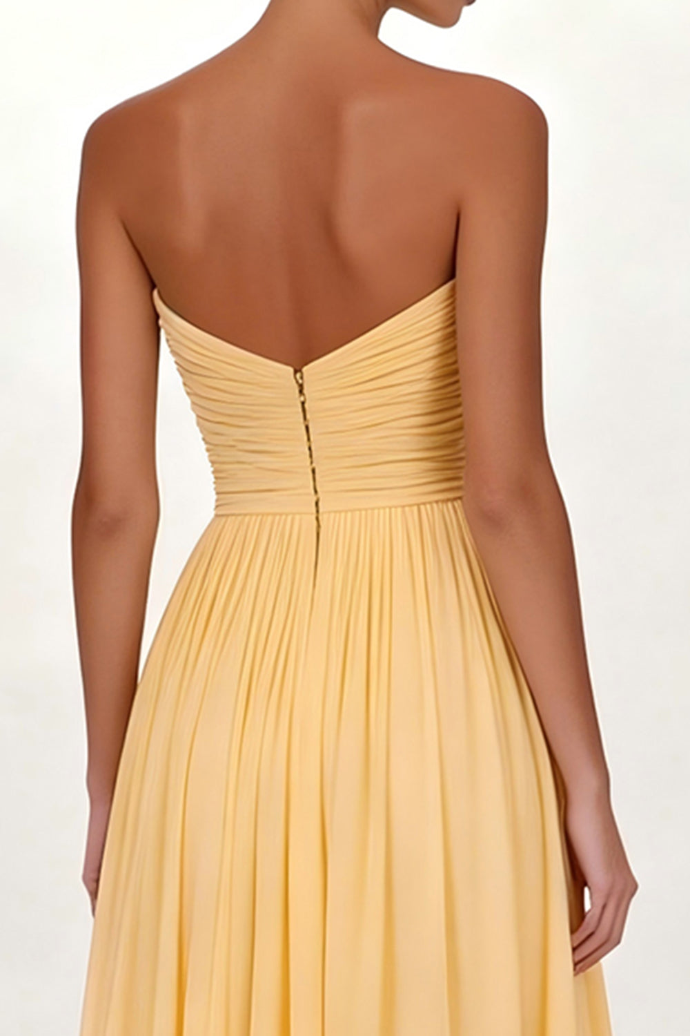 Yellow Pleated Sweetheart A Line Long Chiffon Formal Dress