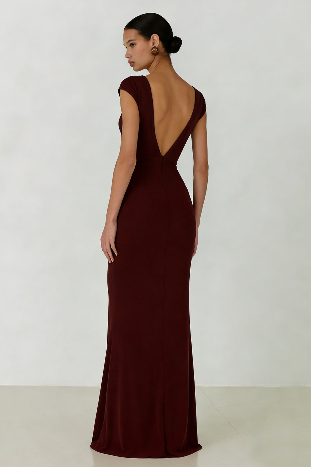 Cabernet V Neck Backless Cap Sleeves Long Mermaid Formal Dress