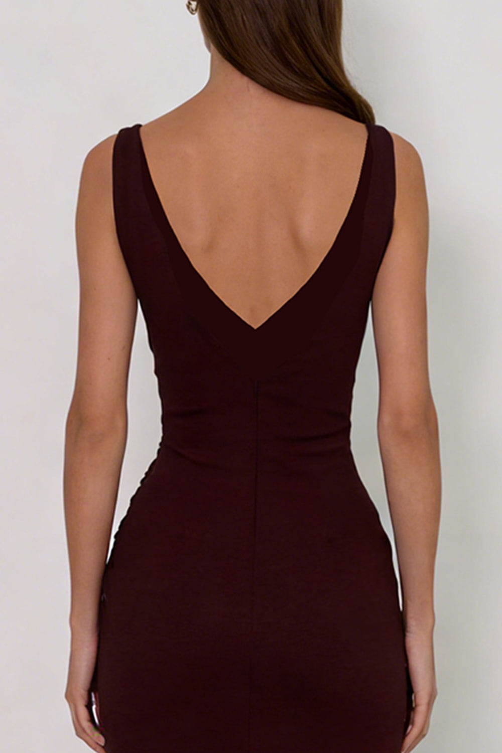 Smple Cabernet Mermaid Backless V Neck Long Formal Dress