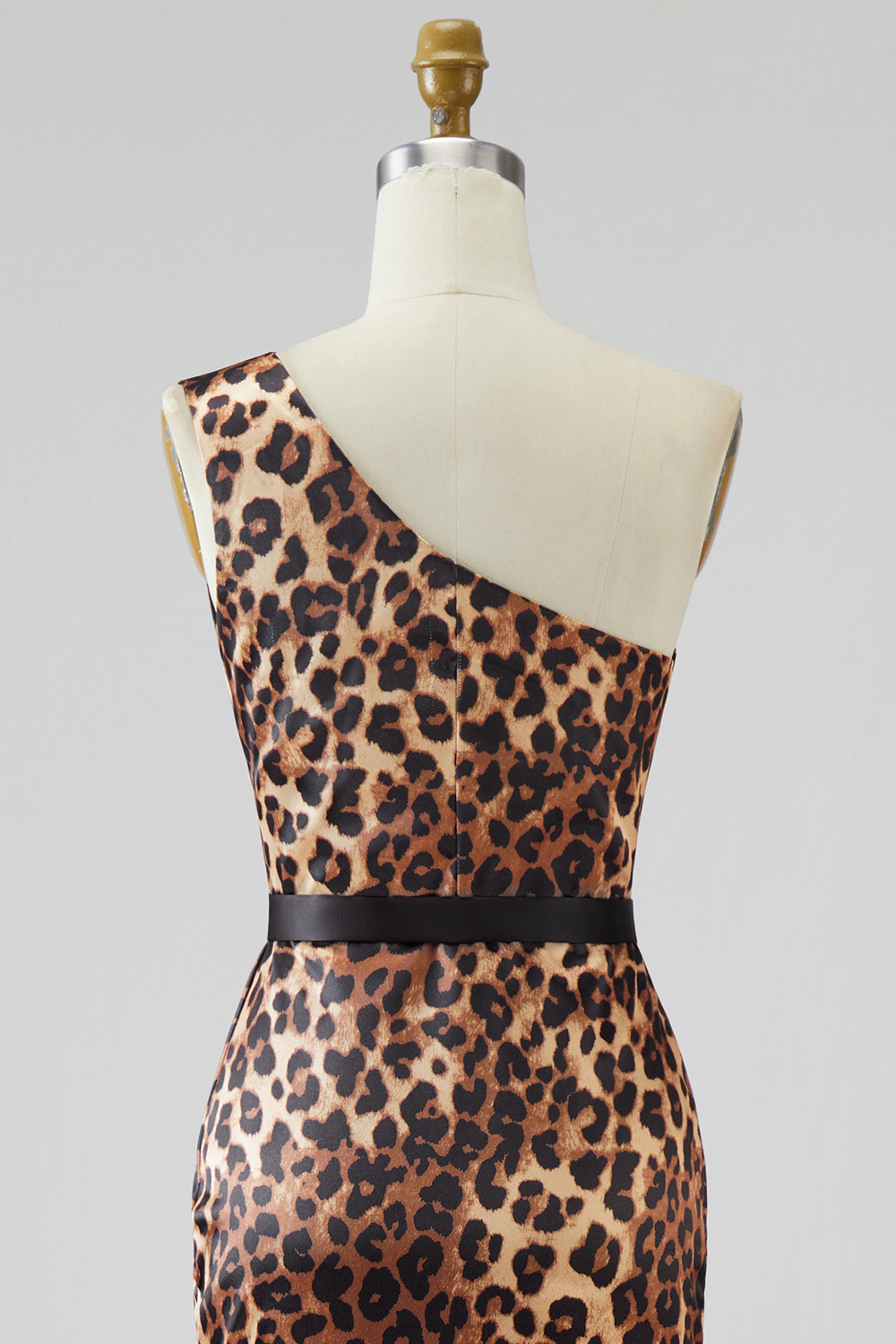 Khaki One Shoulder Leopard Print Mermaid Long Prom Dress