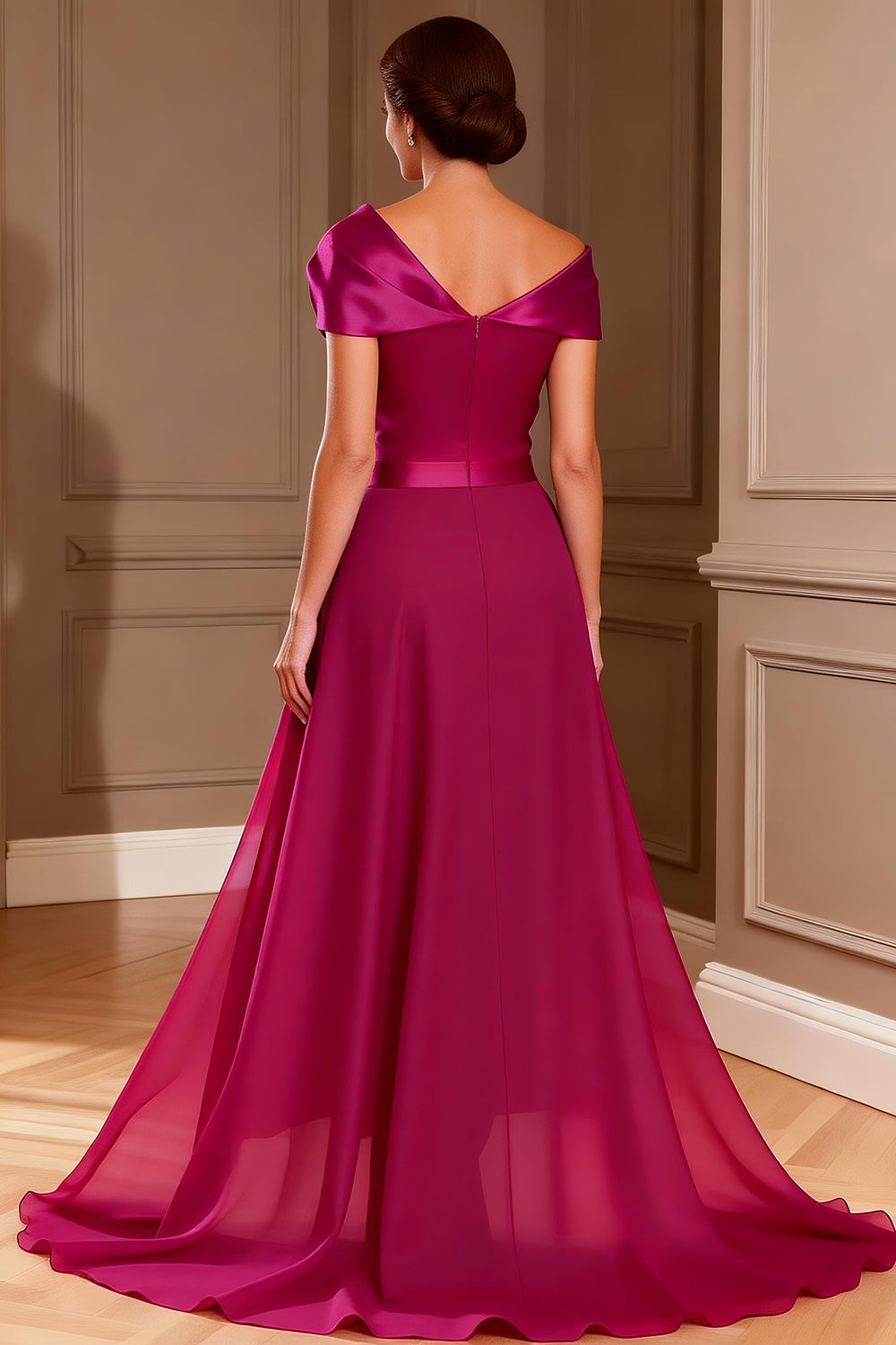 Fuchsia Satin Asymmetrical Neck Mother of the Bride Jumpsuits with Cape