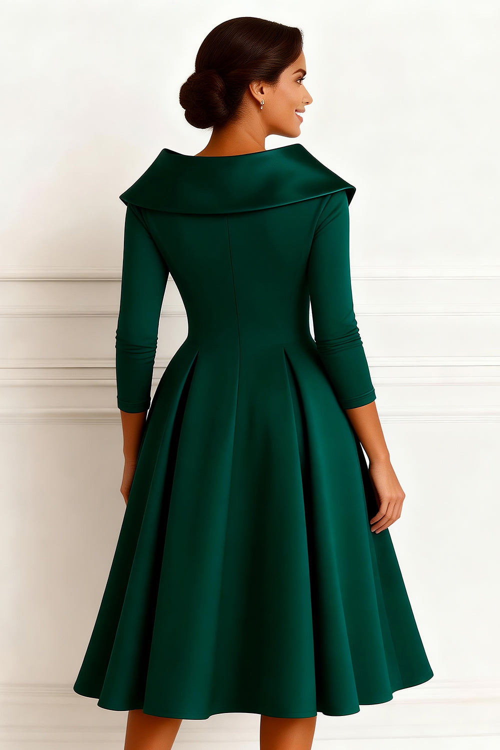 Elegant Dark Green A Line V-Neck Midi Mother of the Bride Dress