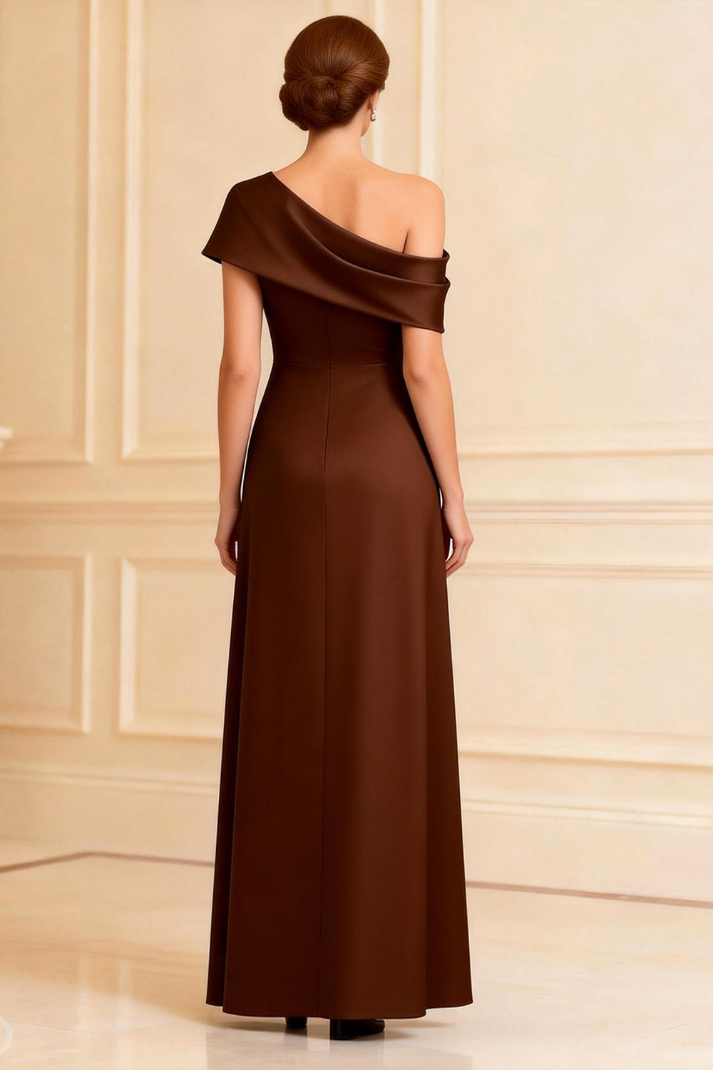 Chocolate Satin A Line Floor-Length Mother of the Bride Dress with Slit