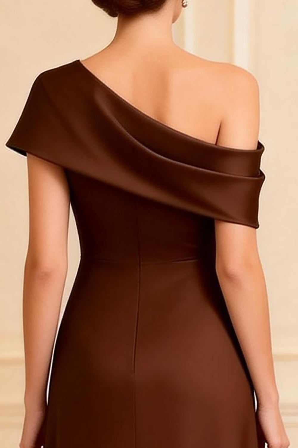 Chocolate Satin A Line Floor-Length Mother of the Bride Dress with Slit
