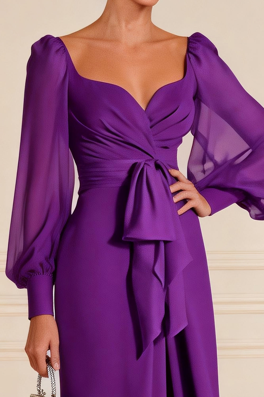Purple A Line Chiffon Floor-Length Mother of the Bride Dress with Slit