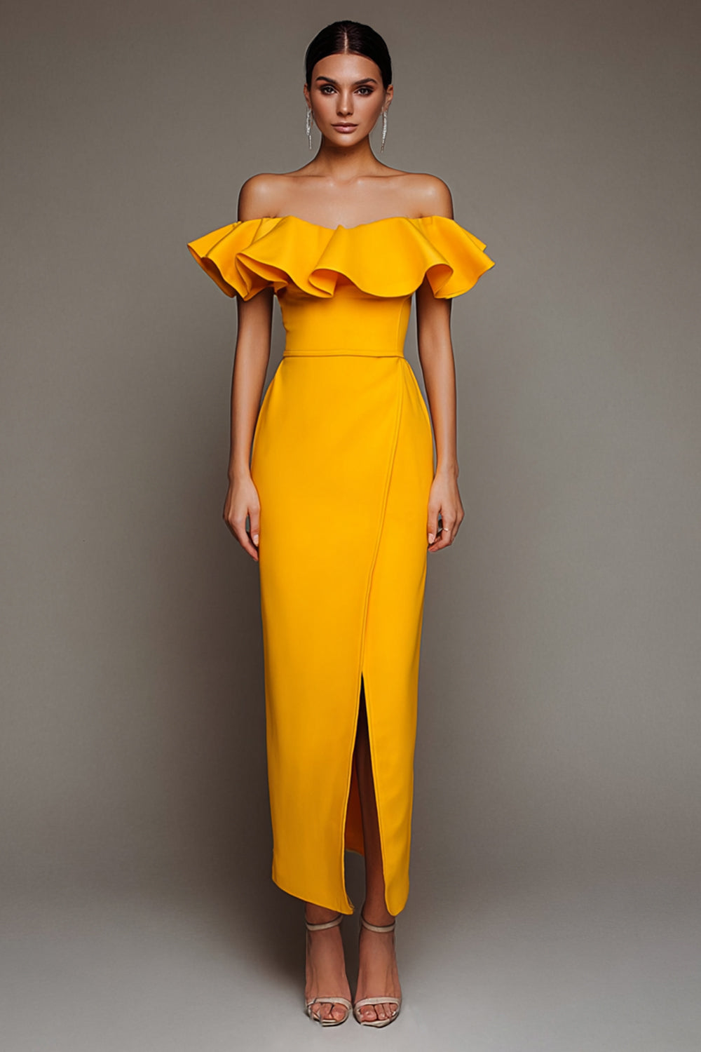 Elegant Black Off the Shoulder Sheath Long Satin Formal Dress with Slit