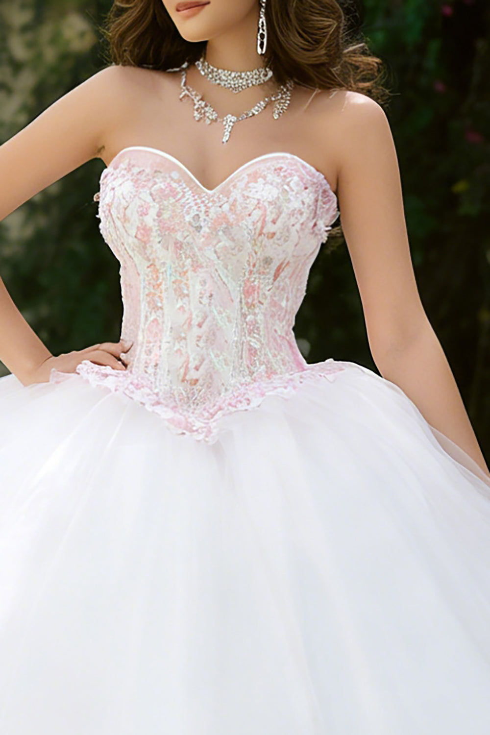 Floral Ivory Sweetheart Tulle Ball Gown Long Corset Quinceanera Dress
