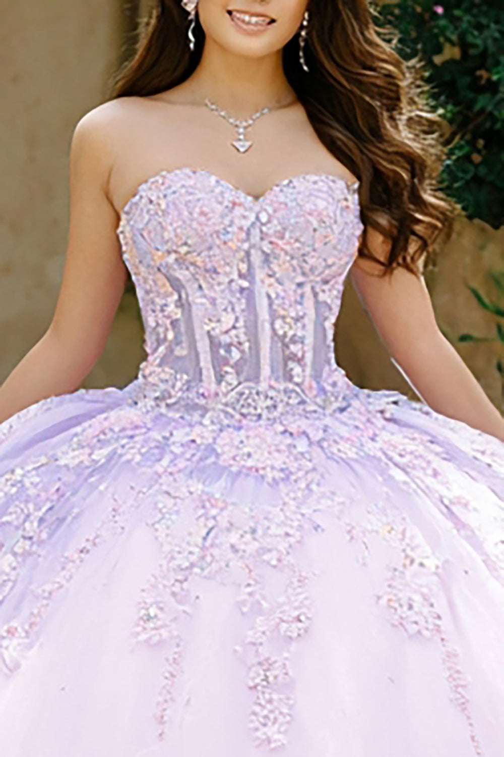 Lilac Sweetheart Corset Ball Gown Long Quinceanera Dress with Appliques
