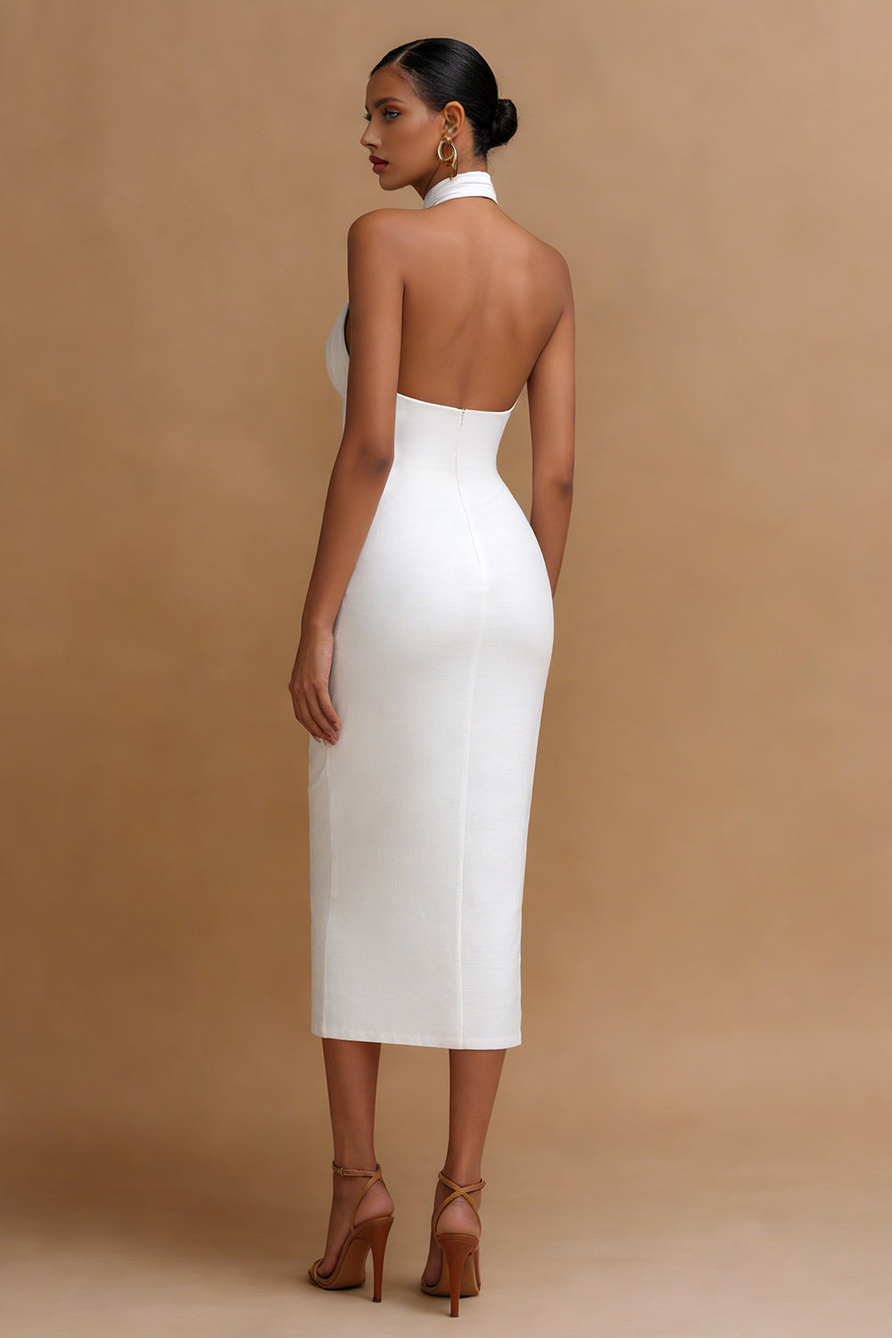 White Hlter Keyhole Bodycon Midi Engagement Dress
