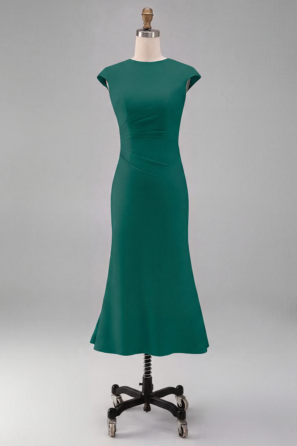 Elegant White Crew Neck Bodycon Ruched Midi Rehearsal Dinner Dress