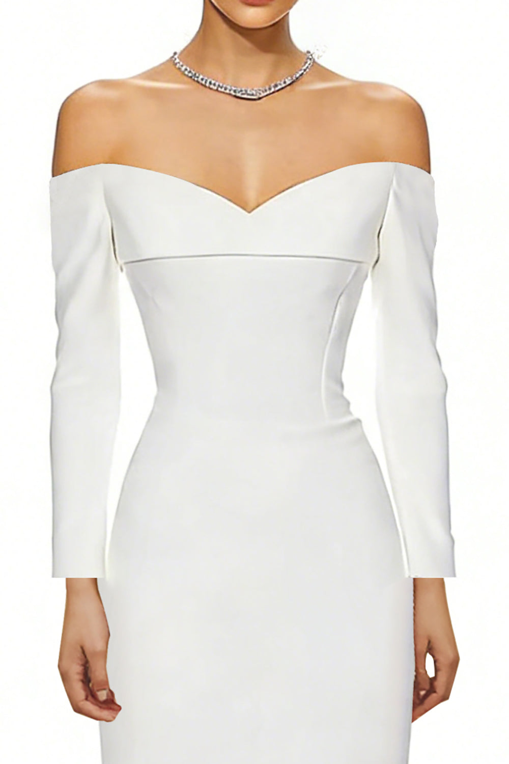 Elegant White Sheath Long Sleeves Rehearsal DInner Dress with Slit