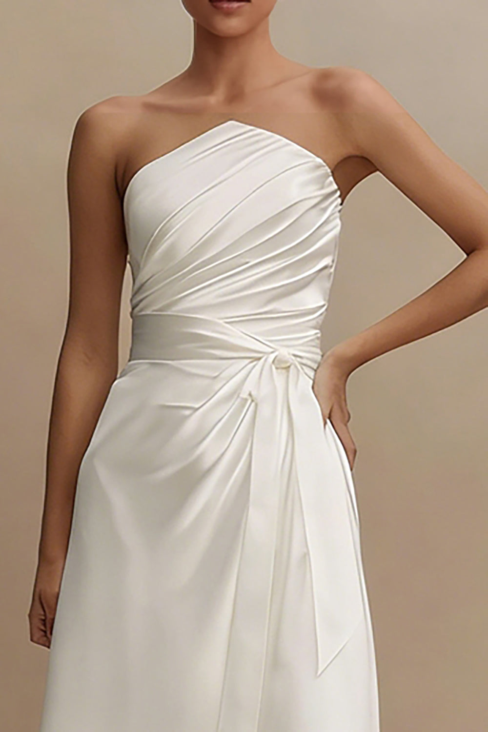 White A Line Strapless Ruffled Midi Engagement Dress