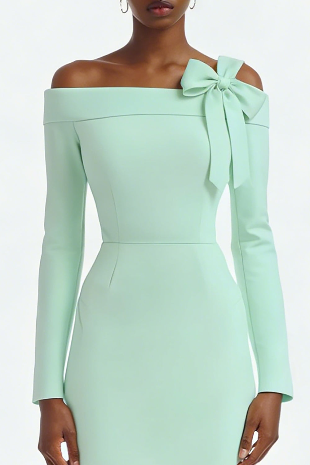 Ivory Bodycon Off the Shoulder Midi Bridal Shower Dress with Slit