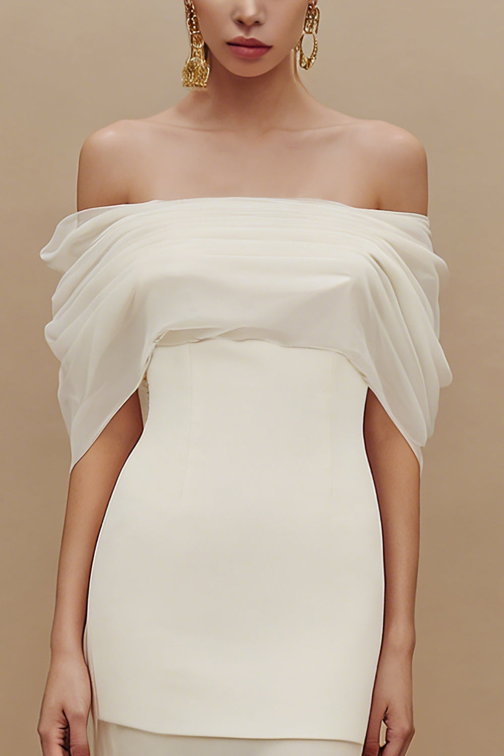 Ivory Off the Shoulder Sheath Maxi Engagement Dress
