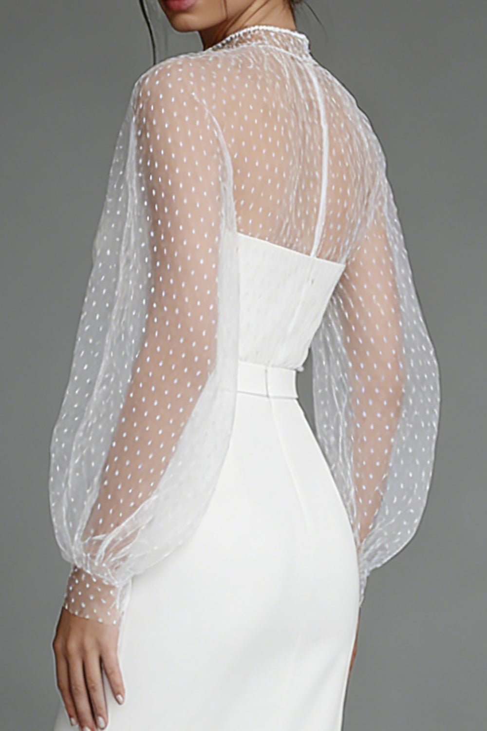 Ivory Sheath Midi Engagement Dress with Sleeves