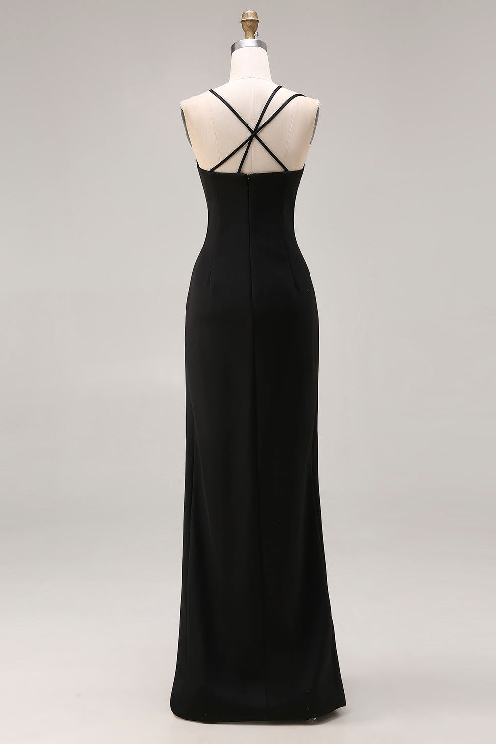 Mermaid Spaghetti Straps Long Black Tie Dress with Slit