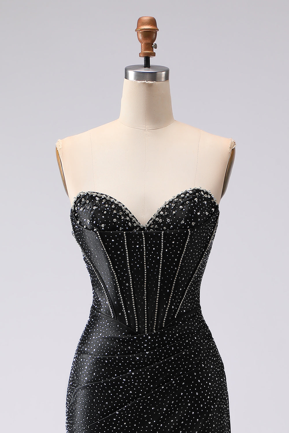 Sparkly Black Mermaid Corset Sweetheart Long Beaded Prom Dress