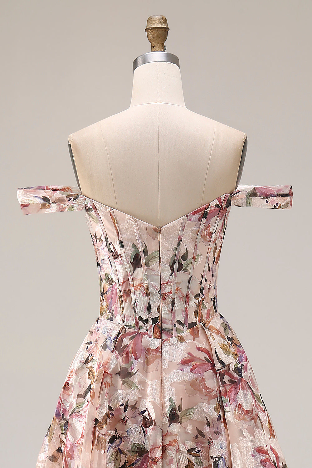 Floral Desert Rose A Line Corset Off the Shoulder Long Satin Prom Dress