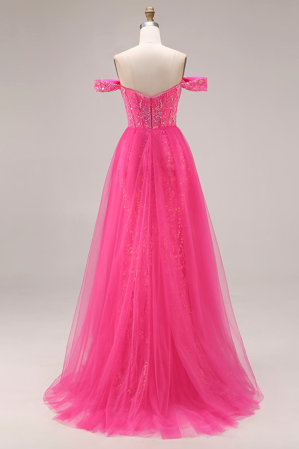 Sparkly Fuchsia Mermaid Off the Shoulder Long Sequins Prom Dress with Cape
