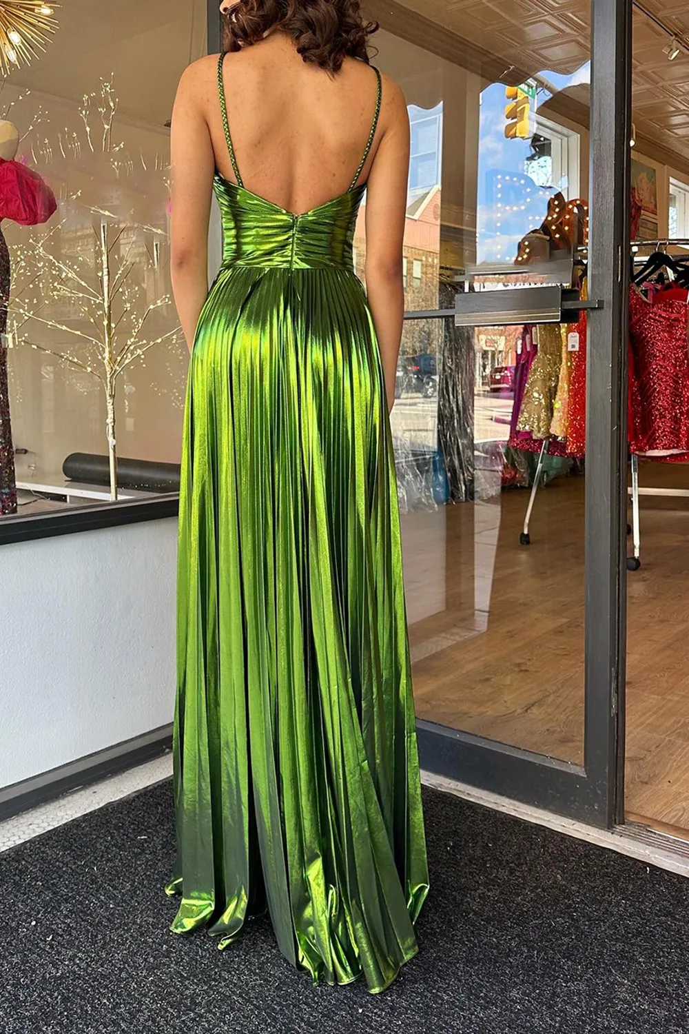 Sparkly A Line Halter Neck Gold Long Prom Dress with Keyhole Slit