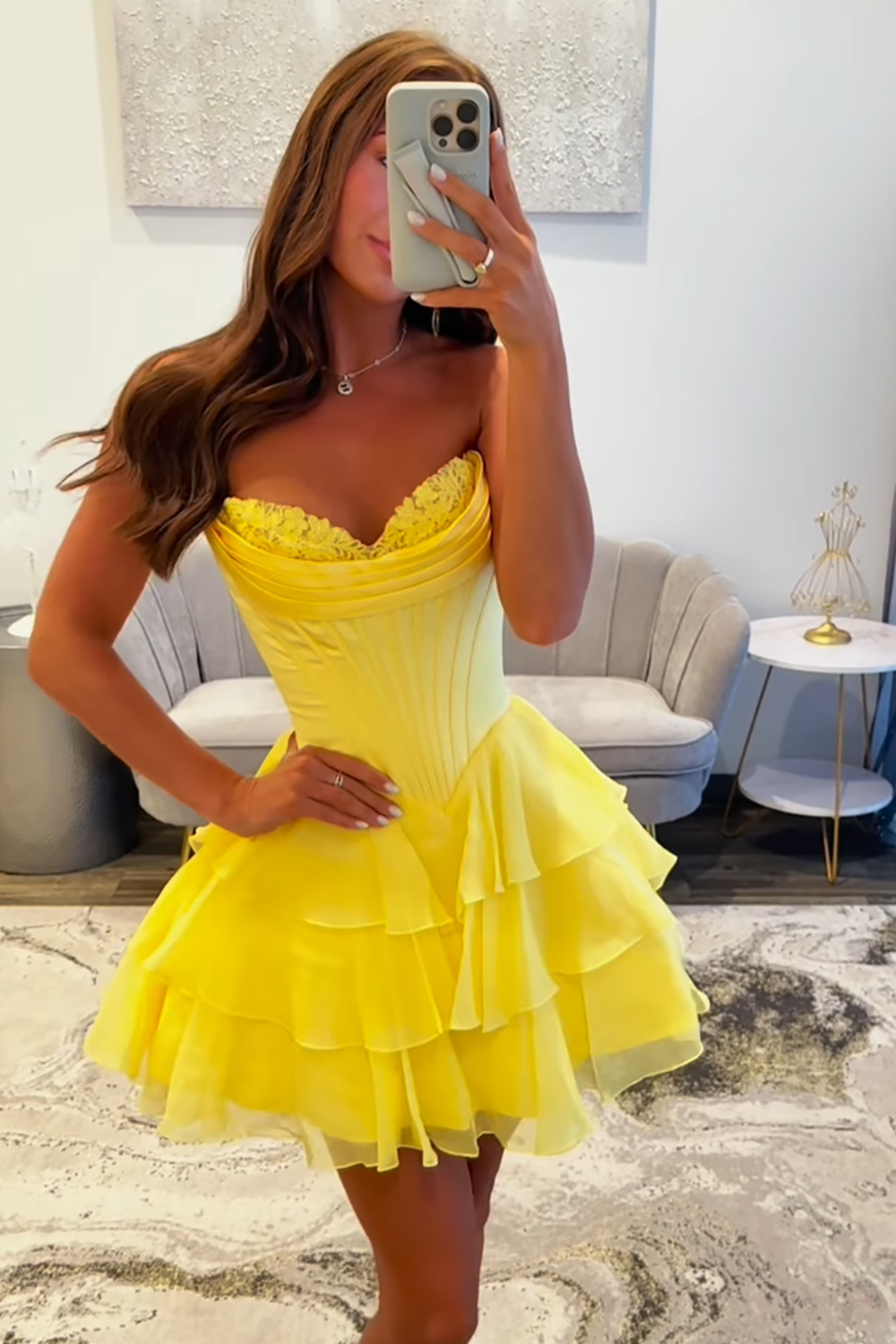 Fuchsia A Line Sweetheart Tiered Short Corset Homecoming Dress with Ruffles