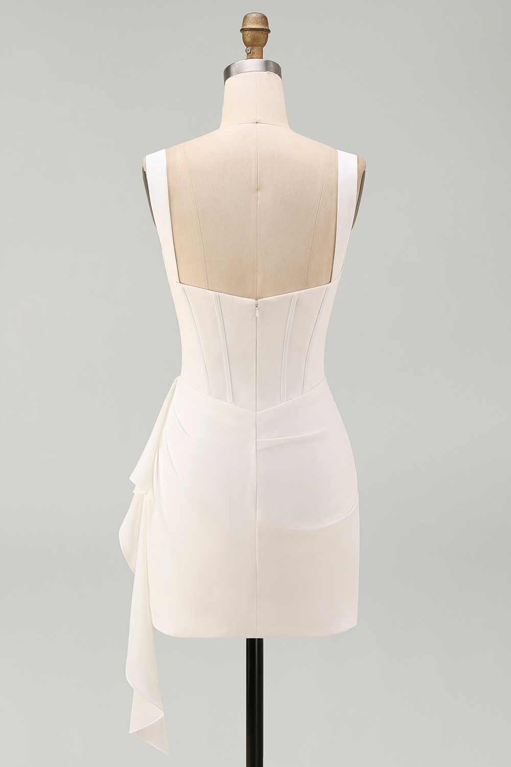 Cute Ivory Corset Satin Thick Straps Ruched Short Graduation Dress with Ruffles