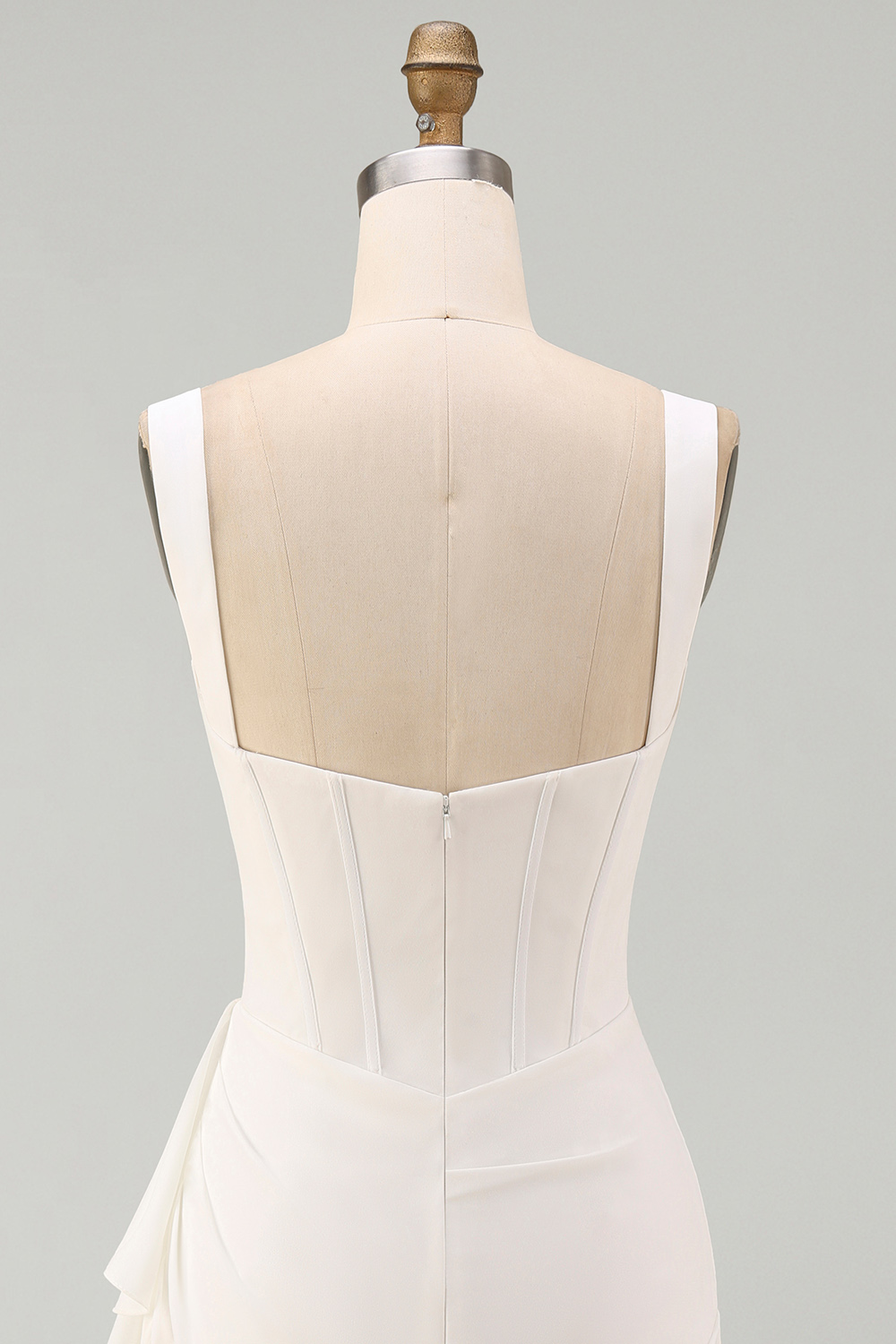 Cute Ivory Corset Satin Thick Straps Ruched Short Graduation Dress with Ruffles