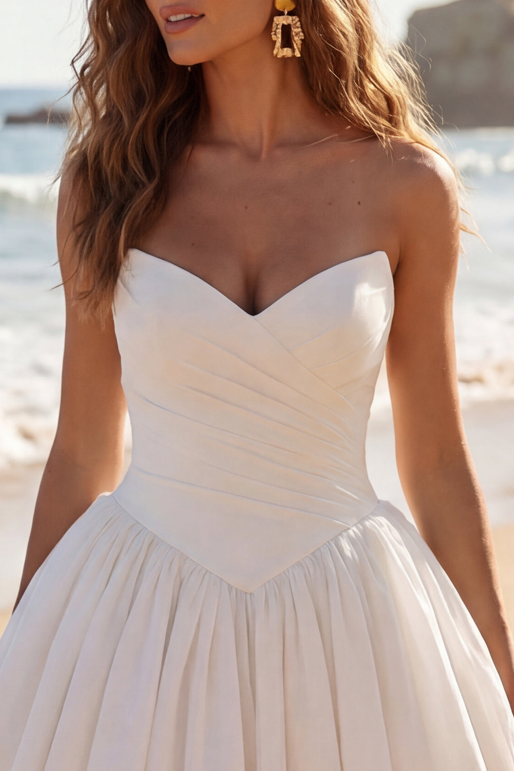 Ivory A Line Sweetheart Ruched Short Bridal Shower Dress with Cape