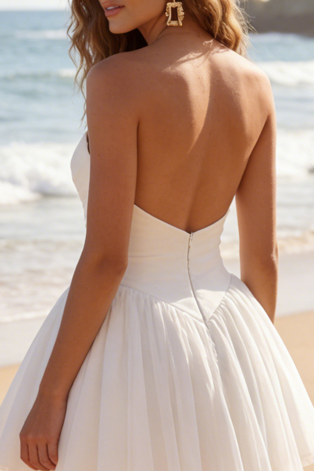 Ivory A Line Sweetheart Ruched Short Bridal Shower Dress with Cape