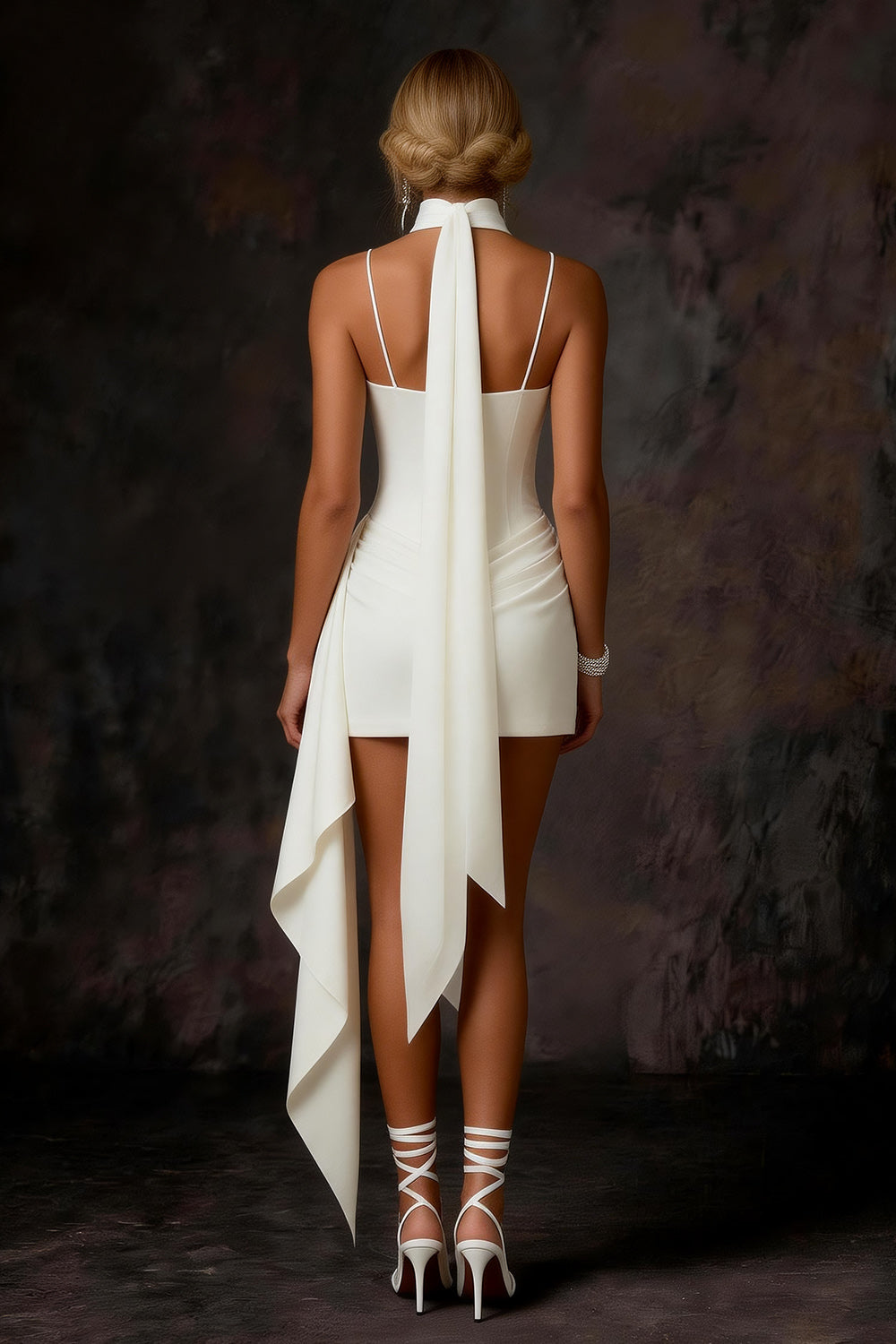 White Corset Satin Bodycon Ruched Short Bridal Shower Dress with Streamer