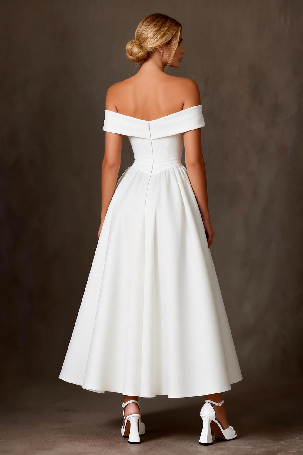 White Satin A Line Off the Shoulder Long Engagement Dress