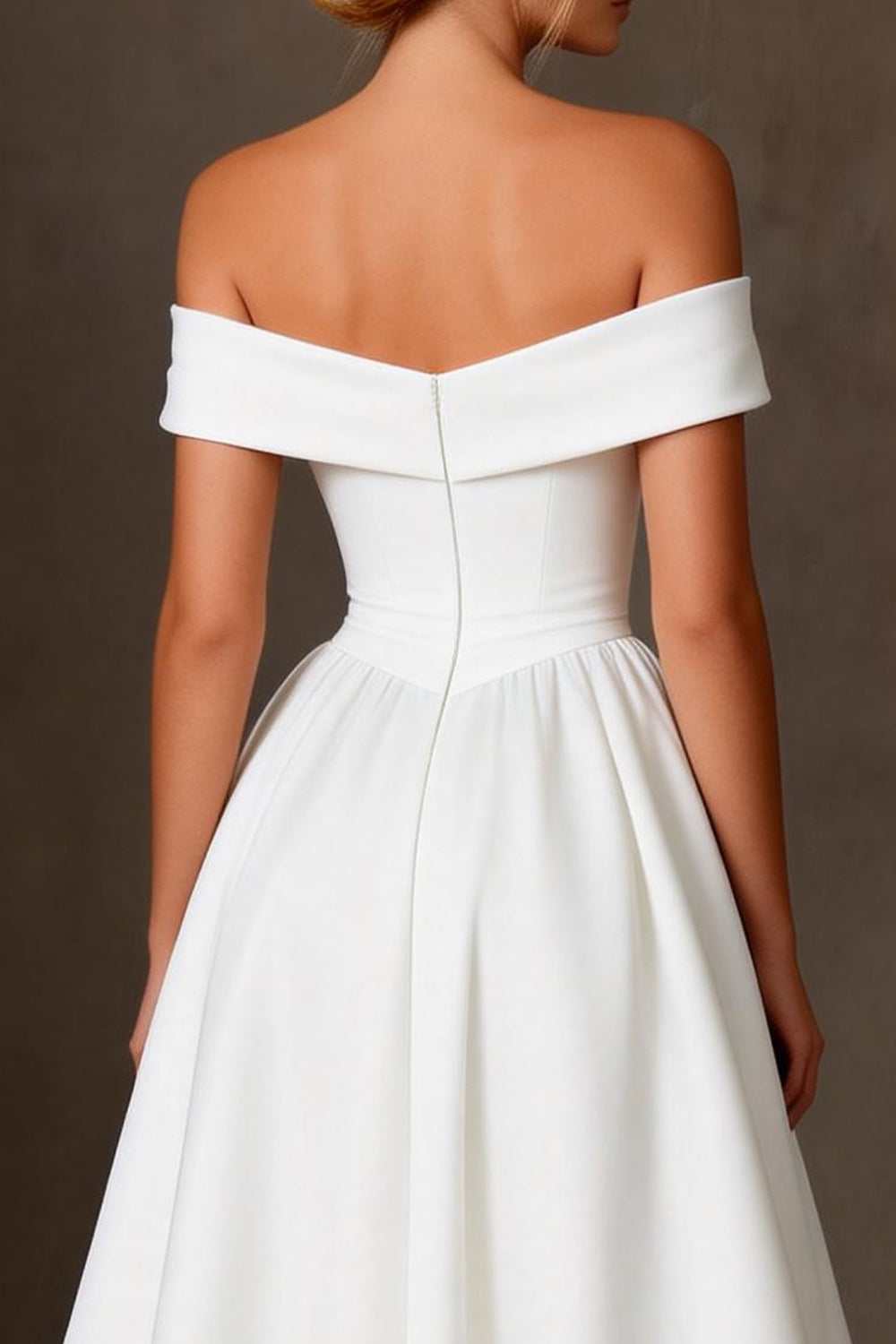 White Satin A Line Off the Shoulder Long Engagement Dress