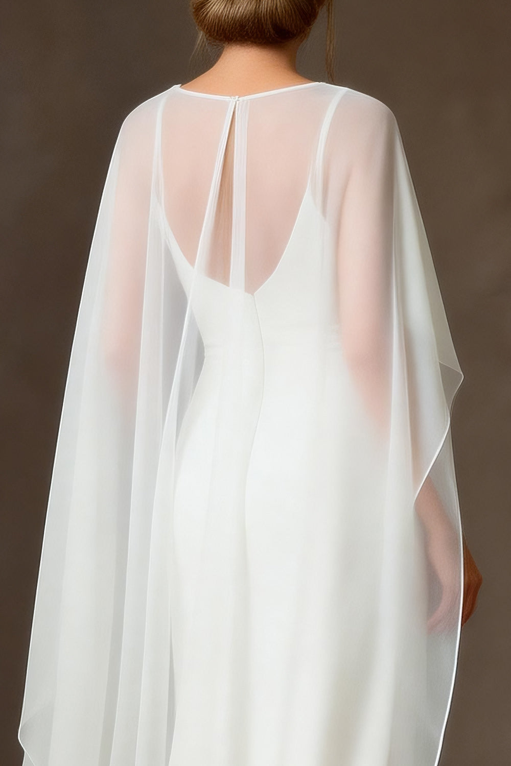 Elegant White Chiffon Mermaid Spaghetti Straps Long Rehearsal Dinner Dress with Cape