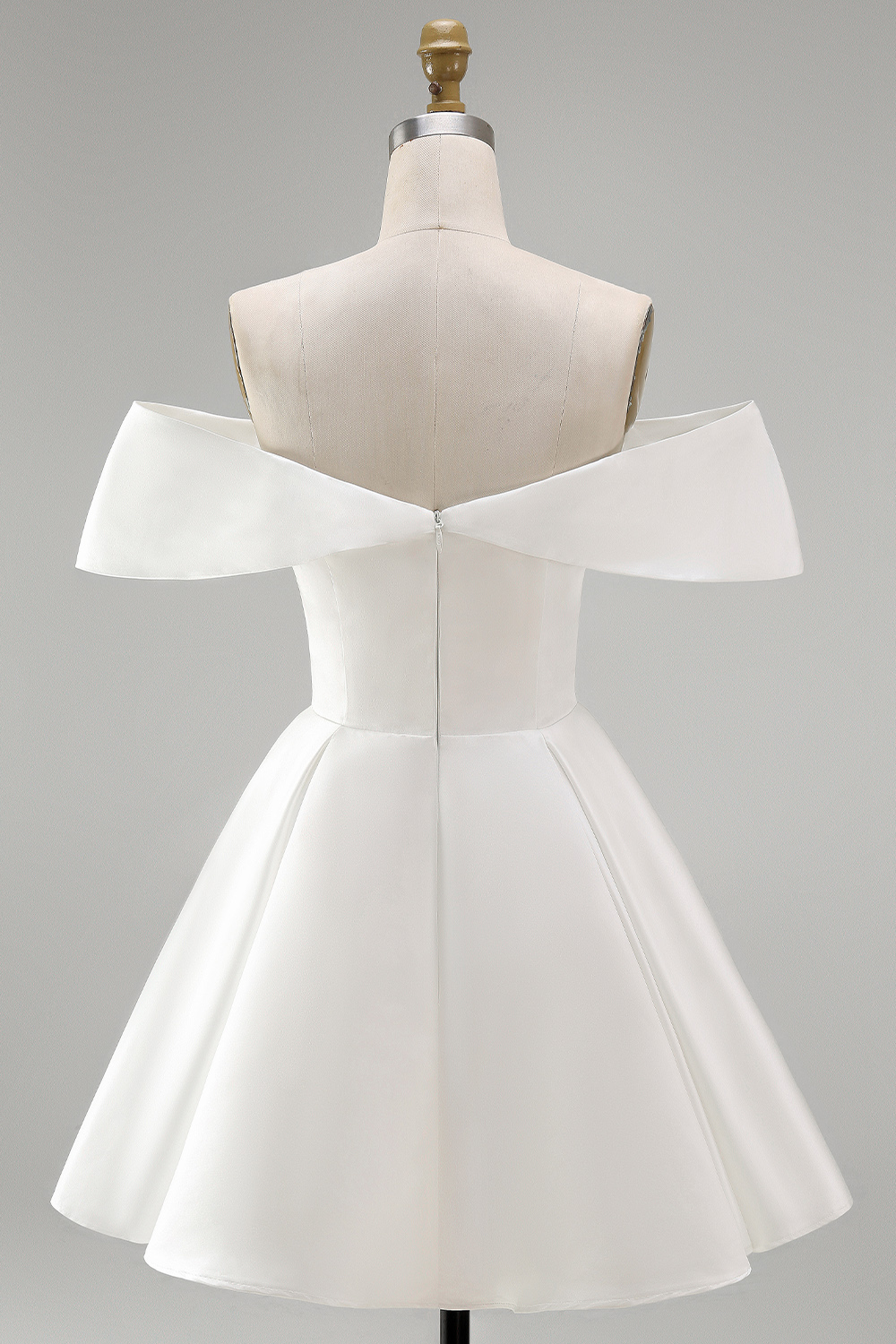 White Corset Satin Off the Shoulder A Line Short Bridal Shower Dress