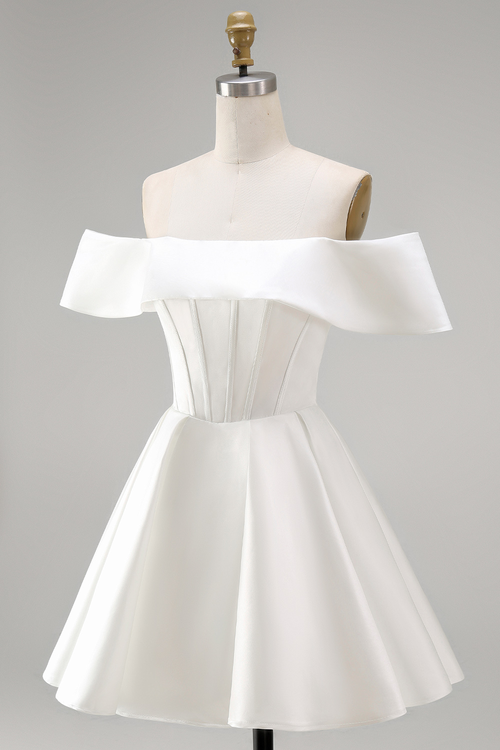 White Corset Satin Off the Shoulder A Line Short Bridal Shower Dress