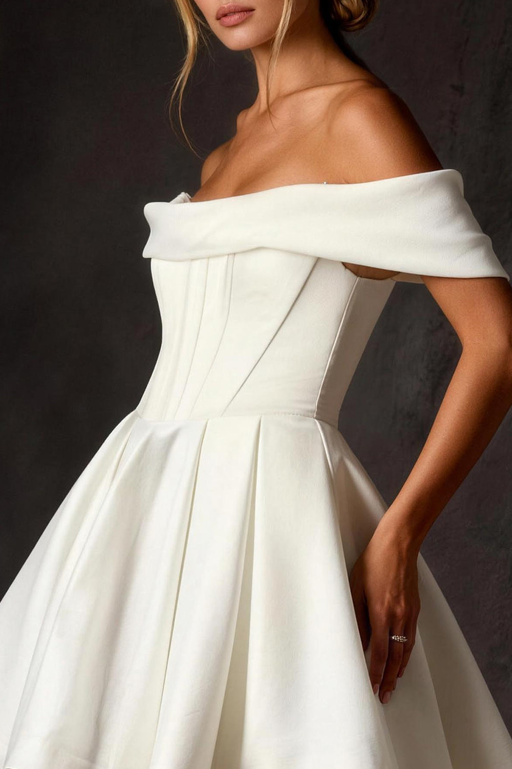 White Corset Satin Off the Shoulder A Line Short Bridal Shower Dress