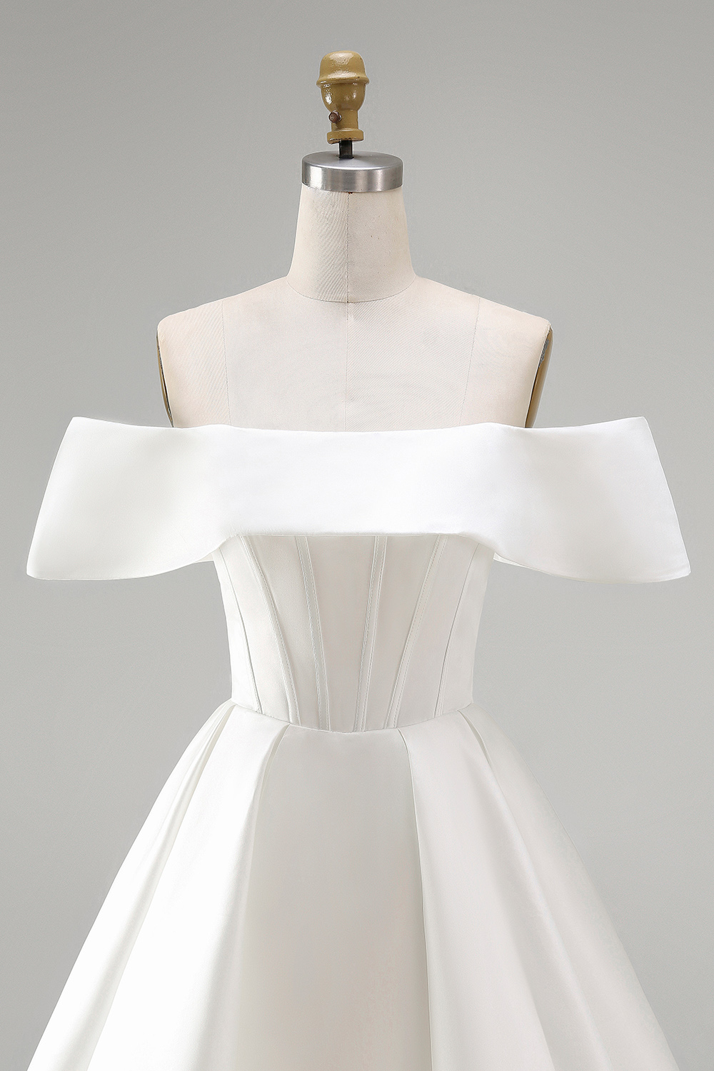 White Corset Satin Off the Shoulder A Line Short Bridal Shower Dress