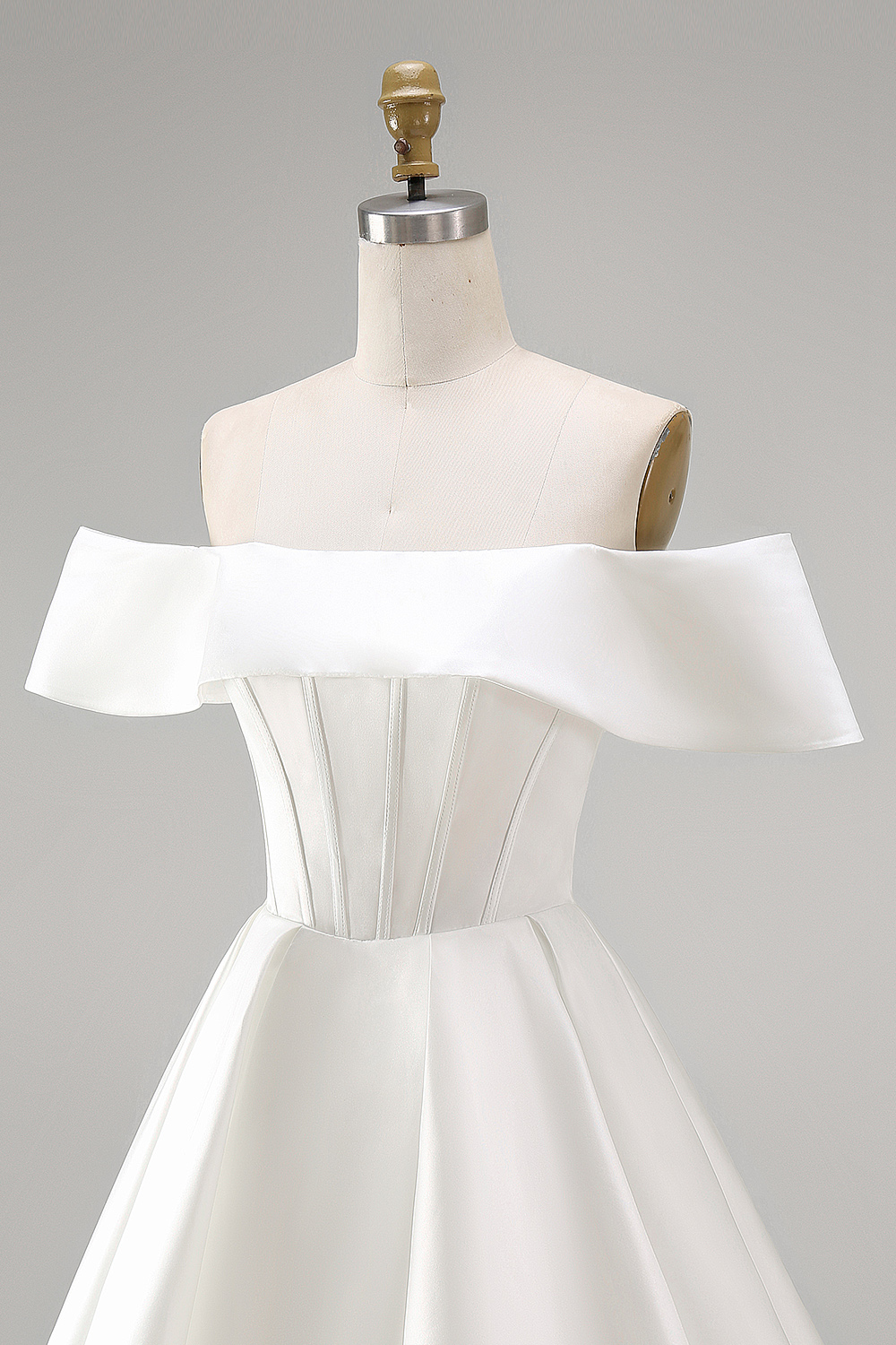 White Corset Satin Off the Shoulder A Line Short Bridal Shower Dress