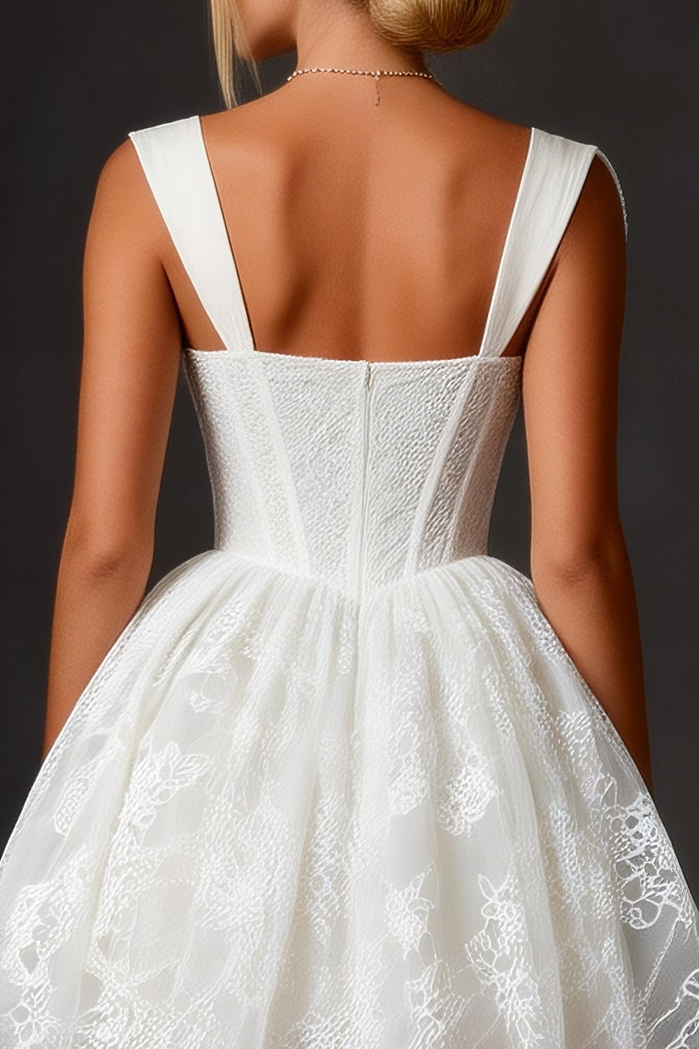 White Lace Corset A Line Thick Straps Mini Bridal Shower Dress