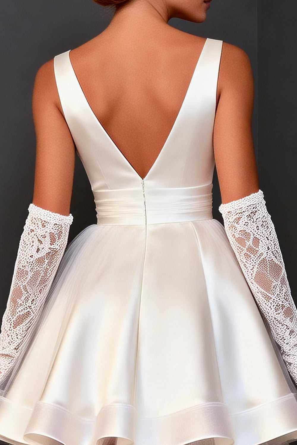 White Satin A Line V Neck Short Bridal Shower Dress