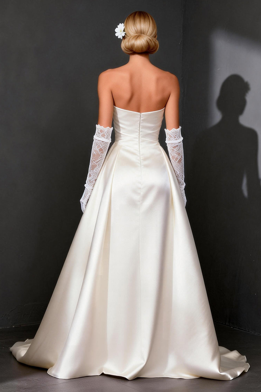 White Satin Strapless A Line High-Low Rehearsal Dinner Dress