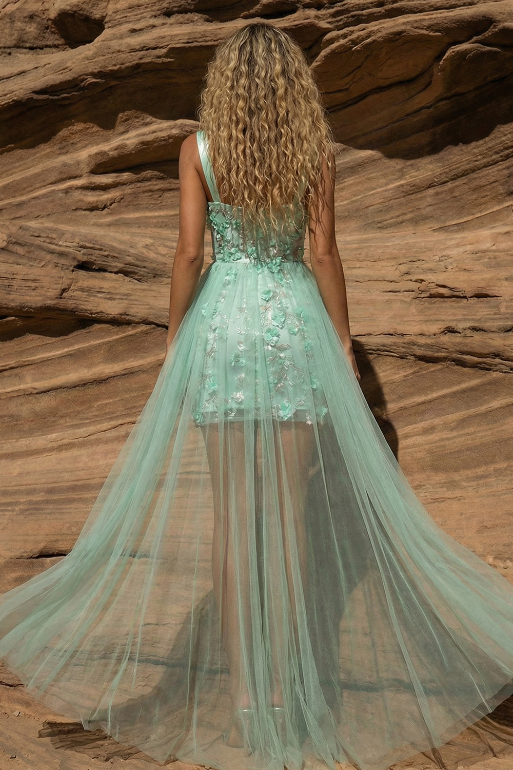 Sparkly Bodycon Thick Straps Green Floral Short Prom Dress with Cape